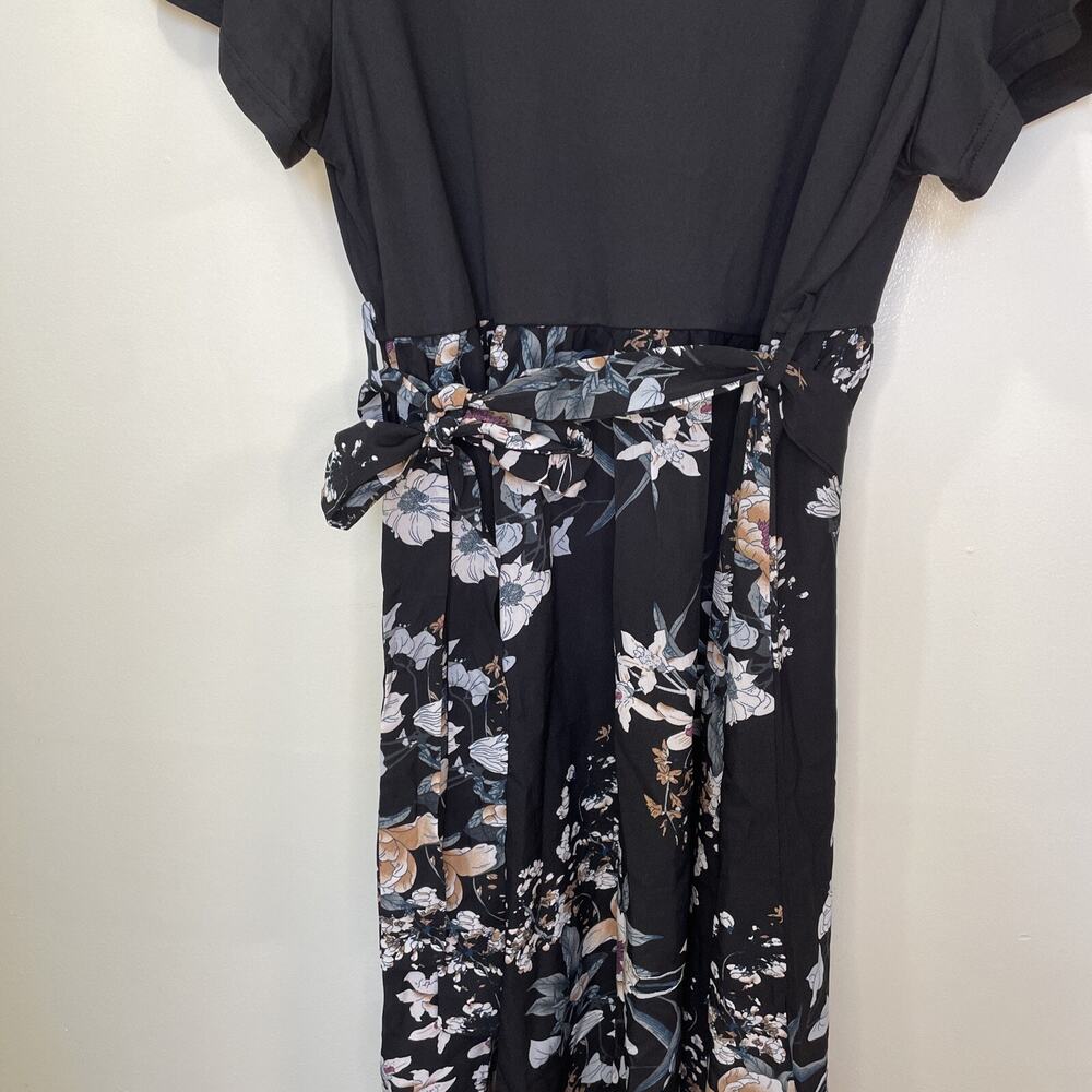 Emery Rose Women’s 4XL Dress Black With Floral Print Belted Elastic Waist NWT - Picture 10 of 10